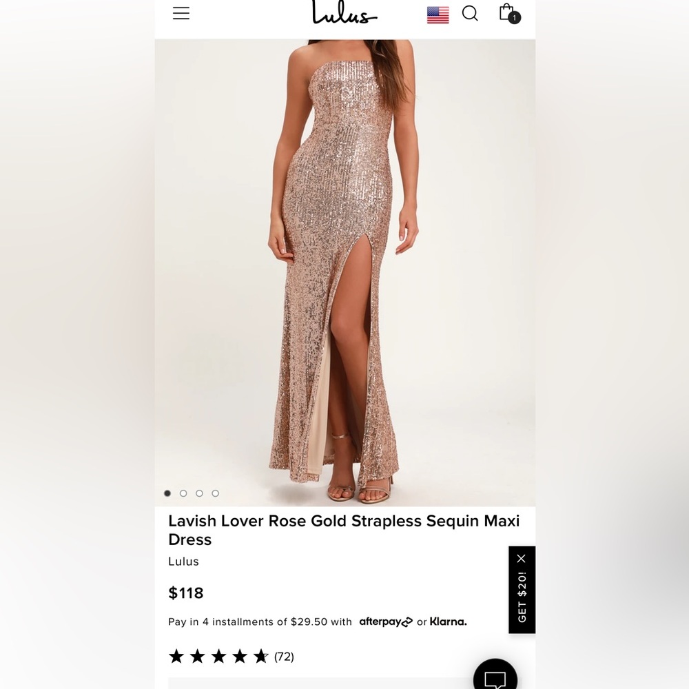 Worn once beautiful Rose gold strapless sequin dress